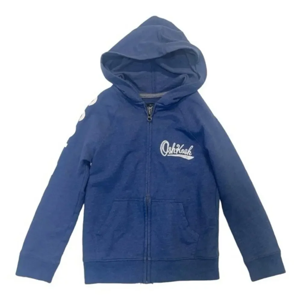OshKosh B’Gosh Hoodie Boys Zip Up Sweatshirt Blue Logo Kids Size 6